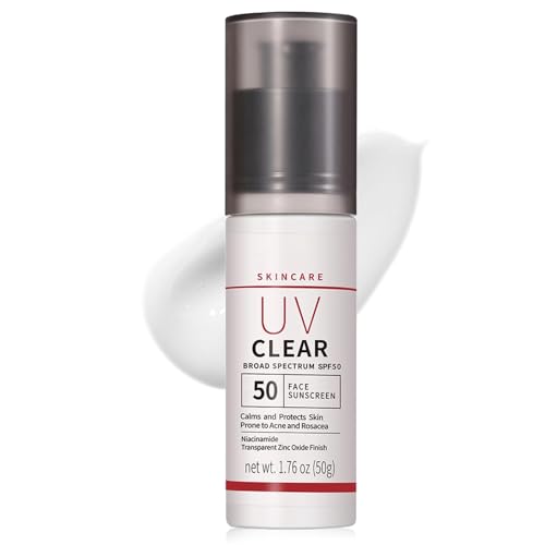 Mineral Sunscreen SPF 50 Face, Zinc Oxide Sunscreen for Sensitive & Acne Prone Skin, UV Clear Broad Spectrum Sun Cream, Lightweight Non-Greasy Factor 50 Sun Protection, 50ml