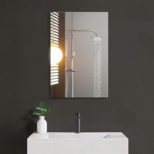 Sqinor Wandspiegel 40x60cm Rahmenlos Rechteckig Badspiegel, Modern HD Spiegelglas Badezimmerspiegel ohne Rahmen, Bathroom Mirror Wall Dekorative Spiegel für Bad Badezimmer Flur Gäste WC Wand