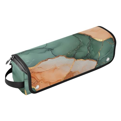 Bolsa de viaje para herramientas de cabello con tapete resistente al calor desmontable para planchas, rizadores y secadores, color verde mármol terracota para mujer