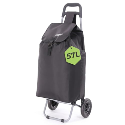 Hoppa Shopping Trolley on Wheels 57L Foldable Large Capacity 2 Wheel Grocery Granny Cart with Secure Lid & Side Pockets Shopping Bags for the Elderly Laundry 30kg Limit Truck Trolley & Festivals