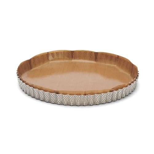 De Buyer - Moule à tarte à fond amovible en inox perforé (2 feuilles de cuisson inclues) - Diamètre 28 cm -, Argenté.