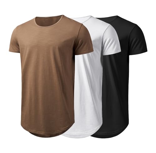 Athlemon Mens Long Shirts for Men Extra Long T Shirts Mens t-Shirts Longline Hipster Reflective Line Scallop Tees