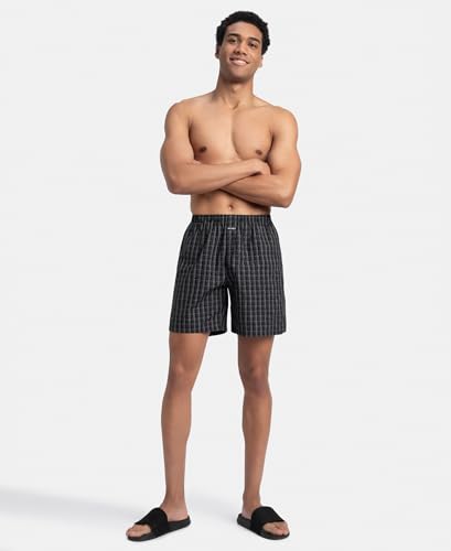 Image of Jockey 1223 Men Super Combed Mercerized Cotton Woven Checkered Boxer Shorts with Side Pocket (Pack of 2, Colors & Prints May Vary)