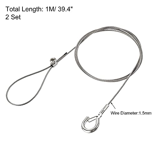 Image of uxcell Picture Hanging Wire Kit, 2Set 1M Adjustable Hanger Wire Hook for Home Art Gallery Picture Kit, Load 66 Lbs, with Single Hole Fixing Screws