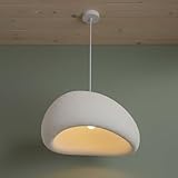 BARCELONA LED Lámpara colgante Wabi Sabi grande 50cm, diseño japonés moderno estilo industrial y clásico, pantalla escultórica de resina efecto piedra para salón, comedor o dormitorio E27