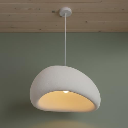 BARCELONA LED Lámpara colgante Wabi Sabi grande 50cm, diseño japonés moderno estilo industrial y clásico, pantalla escultórica de resina efecto piedra para salón, comedor o dormitorio E27