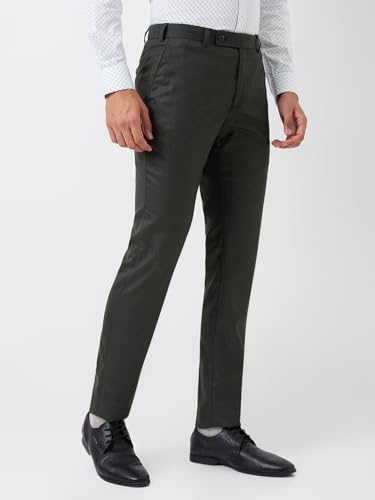 Image of Raymond Men Slim Fit Solid Pattern Poly Viscose Blend Flat Front Formal Trouser