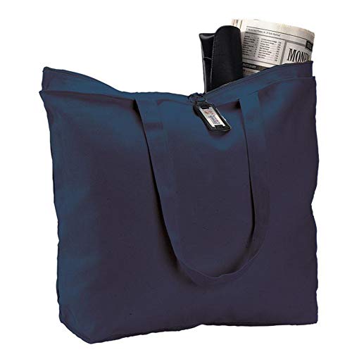 (6 Pack) Set of 6 Heavy Canvas Large Tote Bag with Zippered Closure (Navy)