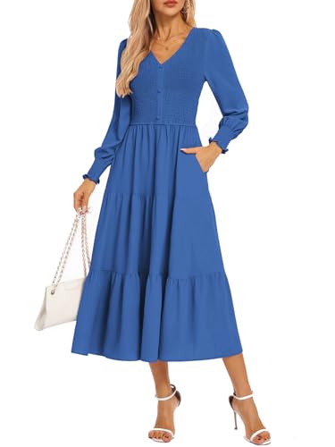 Kate Kasin Fall Midi Dresses for Women 2025, Blue Long