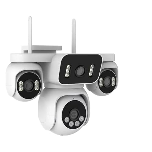 KKENZA Cámara IP WiFi de Seguridad for el hogar, 20 MP, 10K, for Exteriores, 4 Lentes, 4 Pantallas, 360°, PTZ, vigilancia inalámbrica, Seguimiento automático, Zoom de 16X.(US Plug,6K NO SD Card)
