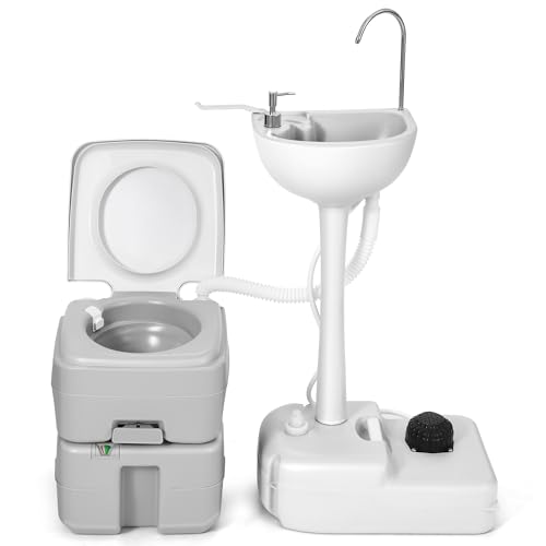 YITAMOTOR 17L Portable Sink for Washing Hands and 5.28 Gallon Portable Toilet, RV Camping Toilet With Level Indicator & Rotatable Spout for Adults, Travel, Boat, Gather, Wedding, Worksite