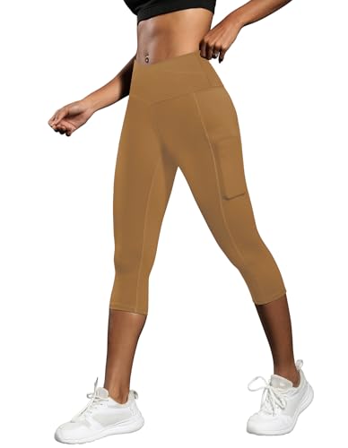 Leggings Fihapyli capri yoga avec poches kaki, taille S