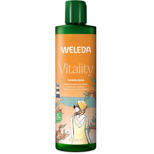 WELEDA Bio Vitality XL - Gel de ducha vegano, cosmética natural, espino cerval de mar, para mujeres y hombres, con aroma a pomelo/sándalo, cuidado natural de la piel, jabón de ducha para limpieza