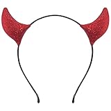 Red Glitter Devil Horns Headband - HKFUON Sparkly Halloween Devil Ears Headband Cute Sexy Hair Band Decorative Hoop Accessories for Women Girls Christmas Themed Party Dress Cosplay Costume Decoration (Red)