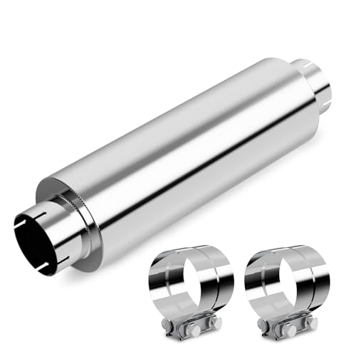A-KARCK 5 Inlet&Outlet Diesel Exhaust Muffler 8 x 24 Body 30 Overall Length Stainless Steel Resonator Muffler with Clamp Straight Through DesignPolished