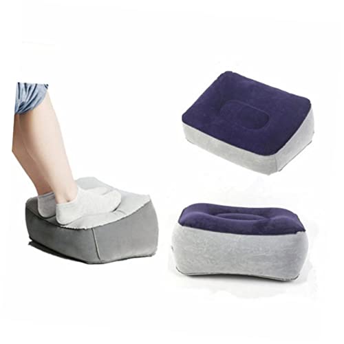 DOITOOL Inflatable Foot Rest Pillow Gray Blue Portable Cushion for Travel Airplane Train and Home Use Multi Functional Support for Legs and Feet Improves Circulation Reduces