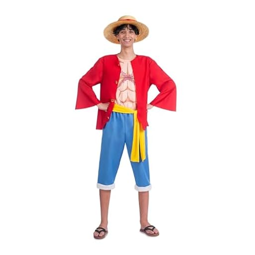 My Other Me - Disfraz para hombre adulto de Luffy con sombrero, chaqueta, camiseta, fajín y pantalón en rojo y azul talla L. Perfecto para conquistar los siete mares en estilo único | Ya disponible en tu tienda friki favorita! En mundofriki.es!