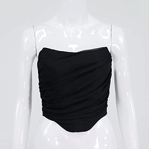 Image of Modegal Women's Strapless Boned Mesh Bustier Corset Bodyshaper Crop Top | Vintage Backless Bustier Zip Back Corset Bodyshaper Crop Top