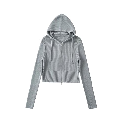Cardigan à capuche en tricot femme veste manches tombantes double zip ajustable