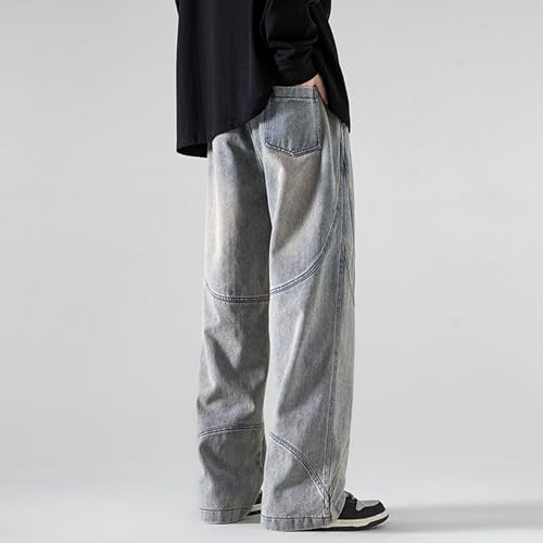 Mens Baggy Jeans Vintage Relaxed Straight Leg Denim Pants Hip Hop Loose Fit Elastic Waist Distressed Trousers3