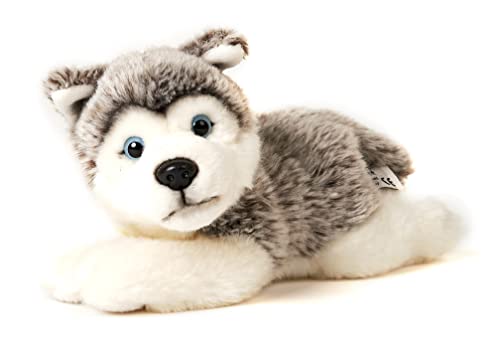 Uni-Toys - Husky Welpe grau, liegend - 23 cm (Länge) - Plüsch-Hund, Haustier - Plüschtier, Kuscheltier