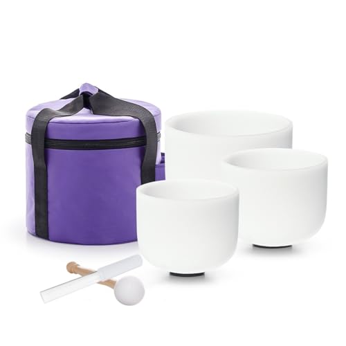 TRAYAYA Quartz Crystal Singing Bowl Set Of 3 Pcs With Sound Healing bowl Carrying case 11