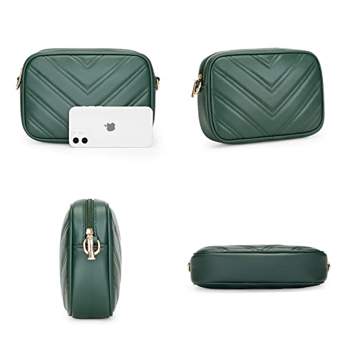 Image of Herald Chevron Quilted Small Crossbody Bag with Coin Purse Pouch, Women Square Camera Side Shoulder 2 Size Handbags (Green)