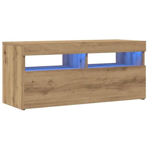 vidaXL Meuble TV avec lumières LED chêne Artisanal Bois d'ingénierie, Support TV, Meuble multimédia, Console TV, Meuble HiFi, Centre de Divertissement