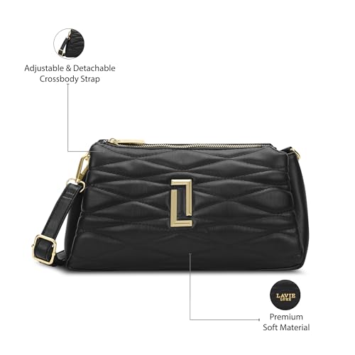 Image of Lavie Luxe Women's Lucie Quilted 3-Compartment Medium Crossbody Sling Bag | Ladies Purse Handbag | Gift for Women