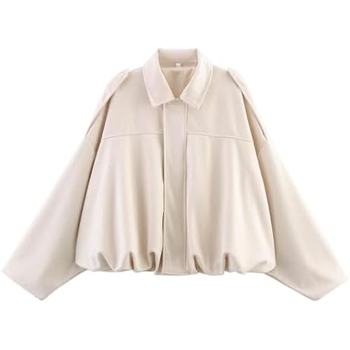 Xunger Women's Faux Suede Bomber Jacket Spring Lapel Pilot Coat Casual Oversized Long Sleeves Trendy Streetwear Outerwear
