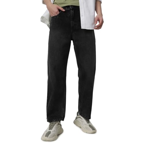 Image of Neostreak Men's Loose Baggy Fit Heavy Washed Jeans Non-Stretchable