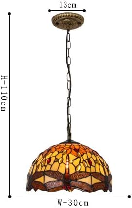 FUIBEJAE Tiffany stijl 12 inch kroonluchters, rode dragonfly glas hanglamp, verstelbare vintage metalen decor LED plafondlamp voor eetkamer keuken restaurant,Geel photo 3
