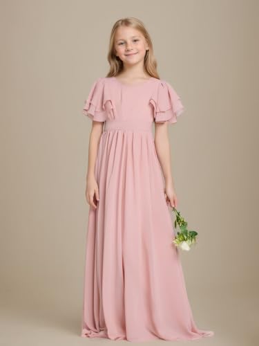 Junior Bridesmaid Dresses 2025 Short Sleeve Chiffon Flower Girl Dresses Party Pageant Gowns for Girls4