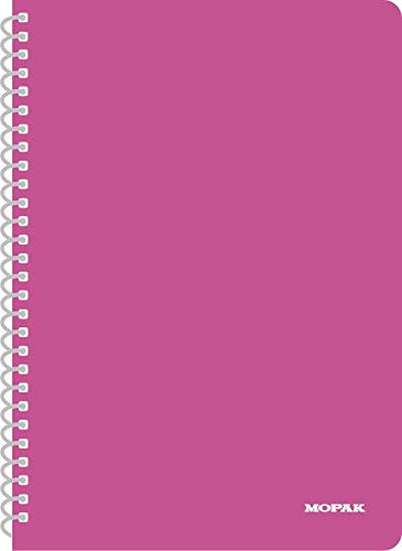 Mopak Funda de plástico de 40, 60, 72, 80, 96, 100 hojas en espiral, cuaderno cosido con alambre, a elegir, cuadrícula de longitud completa, cubierta de plástico, color neón, 144 hojas en espiral