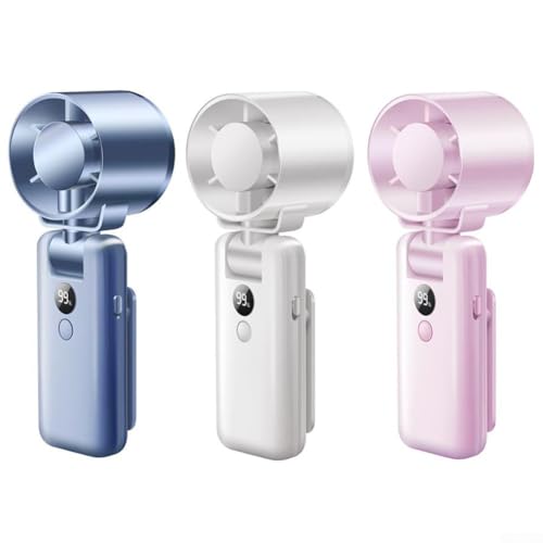 MoSundi Ventilador portátil plegable de mano con carga USB y pantalla digital, uso silencioso para escritorio y exterior, 5,5 x 5,45 x 16,7 cm, color blanco
