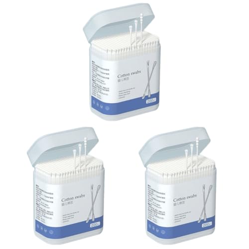 Kisangel 3 Boxes Double Cotton Swab Baby Ear Cotton Stick 600pcs Paper Sticks Buds for Wax Cleaner