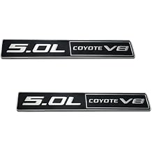 2PC 5.0L Coyote V8 Emblem Decal Car Engine Letters Decal Plating Badge 3D Metal Style Fit for F150 5.0L Engine Truck Silver Black