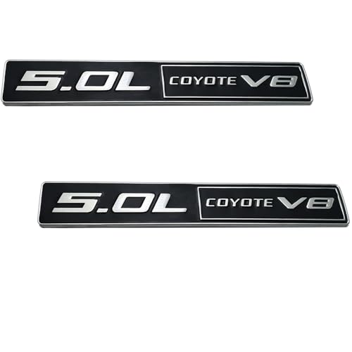 Image of 2PC 5.0L Coyote V8 Emblem Decal Car Engine Letters Decal Plating Badge 3D Metal Style Fit for F150 5.0L Engine Truck Silver Black