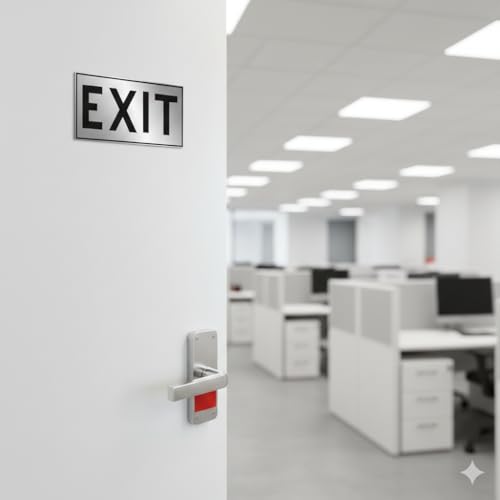 Image of Premium Brushed Silver Black EXIT SIGN Acrylic Sign Board Self adhesive Sign 10 inch by 5 inch for Corporate Mall Business Cafe Shop Stores Office Hospital Hotel School
