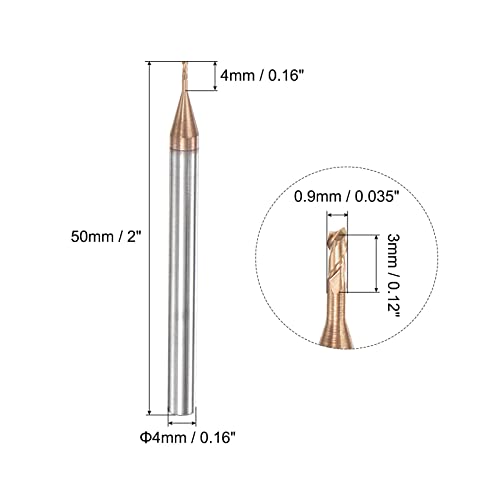 Image of uxcell Square Nose End Mill, 0.9mm Solid Carbide AlTiSin Coated Long Reach CNC Router Bits 2 Flutes Milling Cutter with Extended Neck, 4mm Cutting Length 4mm Shank