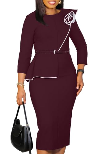 Image of Wear to Work Dress for Women Business Casual Bodycon Midi Dress Elegance Church Outfits