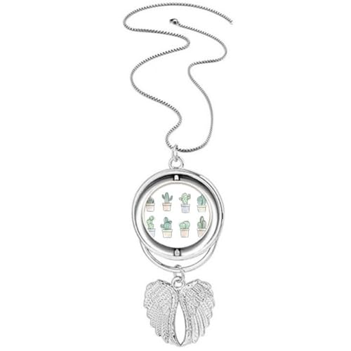 Collier ailes d'ange avec pendentif cactus et plantes grasses pour femme