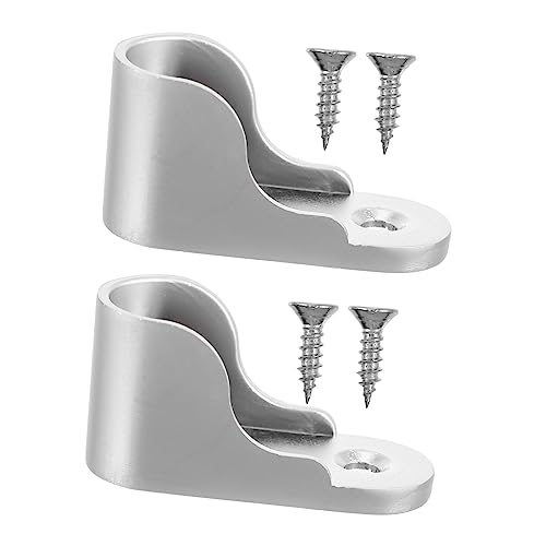 JECOMPRIS 2Pcs Closet Pole Socket Brackets Support Base for Clothes Rail Easy Installation for Wardrobe Bathroom Use Silver Finish Heavy Duty Design