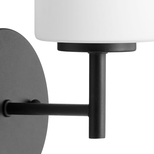 Image of Progress Lighting Replay Collection 1 Light Bathroom Vanity Light, Modern Bath Lighting Fixture with Etched White Glass Shades for Over The Mirror, Reversible Mounting, Textured Black