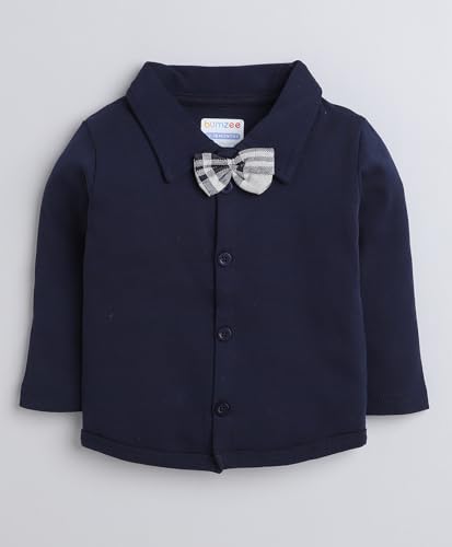 Image of BUMZEE Boys Regular Fit Full Sleeves Collar Neck Cotton Shirt Waistcoat & Pant Set with Applique Bow