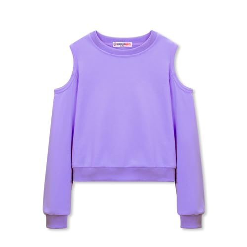 WELAKEN Girls Cropped Sweatshirt Open Back Cold Shoulder Pullover Long Sleeve Top
