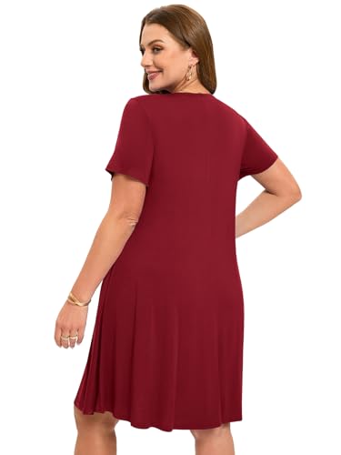 Image of ZENNILO Women's Plus Size Swing Dress with Pockets Casual Summer Dresses V Neck Short Sleeve T Shirt Dress for Women