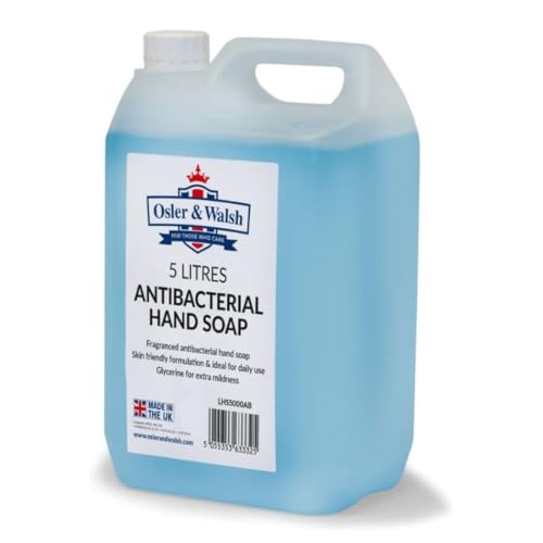Osler & Walsh 5 Litre Antibacterial Blue Hand Soap Lightly Fragranced Hand Wash for Home School and the Workplace. Hydrates & Softens Skin Non-Sticky Liquid Hand Soap Protects Skin From Dryness