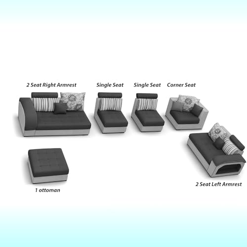 Image of Casaliving Yamir Modern U-Shaped Sectional Sofa Set with Storage, 9 Seater, Sofa Couch with 4 Puffy for Hall Guest Room (Pine & Grey) Premium Fabric Sofa Set