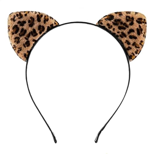 Leoparden-Stirnband Tier-Stirnband Kurzplüsch Haarreif Leopard Katzenohr Stirnbänder Haarreif Damen Tier Leoparden Ohrstirnbänder Hair Hoops für Halloween Karneval Cosplay und Kostüme